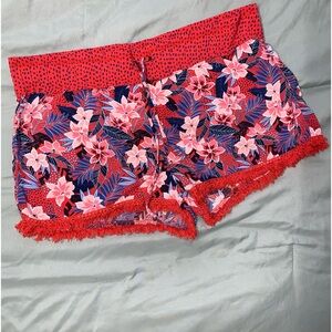 5 for $10 No Boundaries Rockin Red Floral 100%Rayon Lounge Sleep Shorts JR XXL